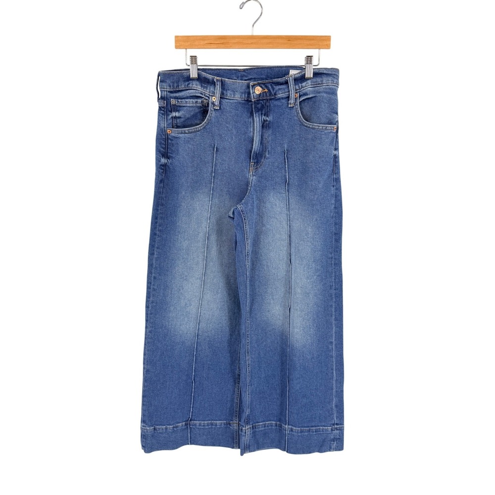 GAP Stride Ankle Jeans Blue 31/12R High Rise Wide Leg Pintuck Seam Front Denim